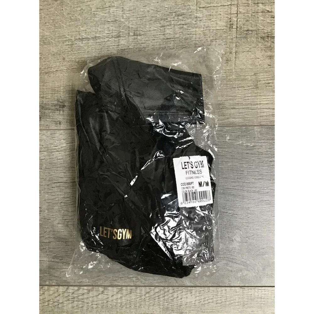 Lets Gym Women's‎ Black Shiny High Waist Fitness Essencial Leggings Size M NWT